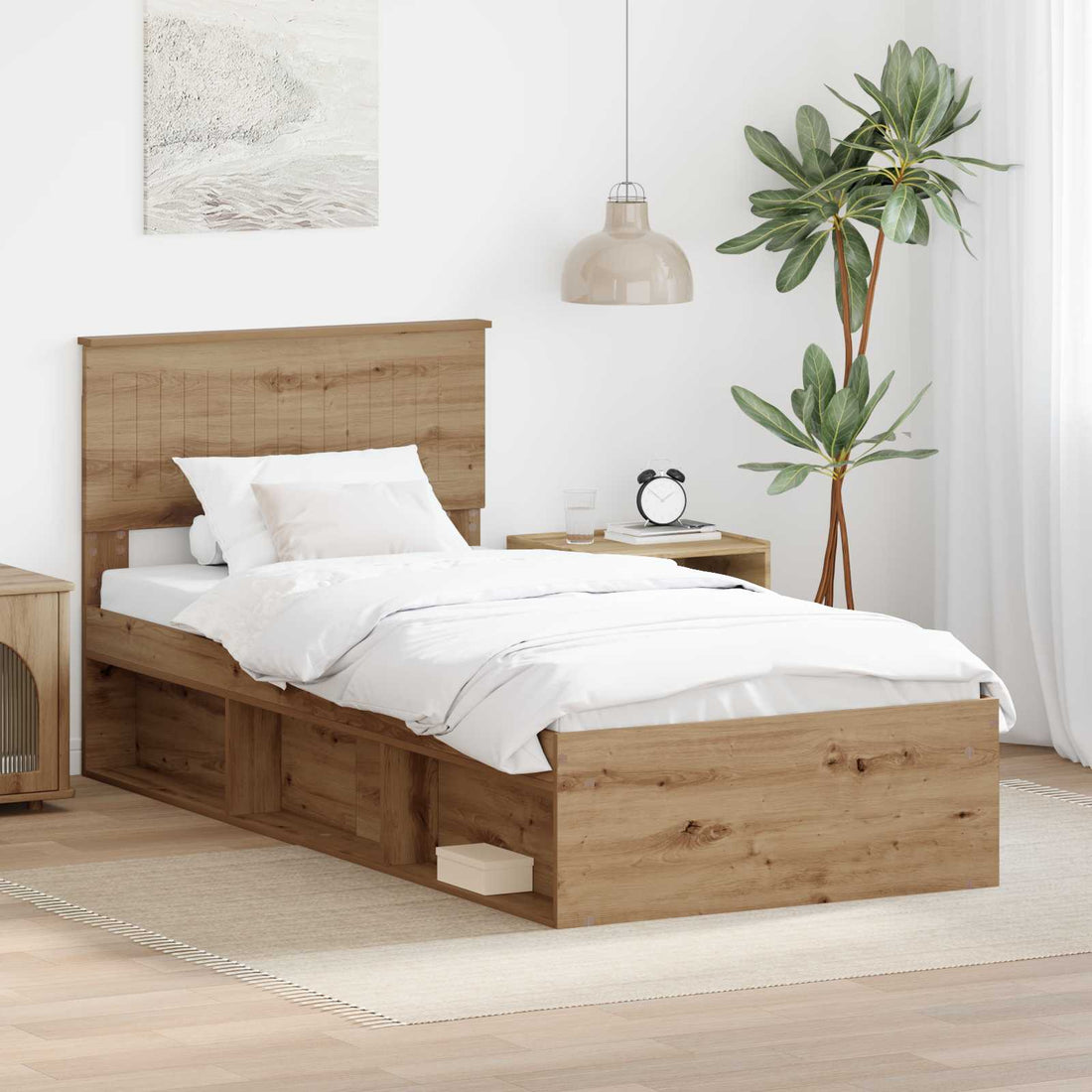 vidaXL Estructura de cama con cabecera Roble artisan 90 x 190 cm