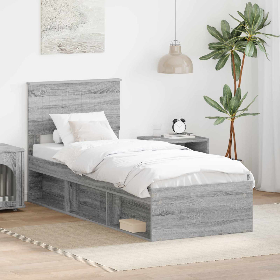 vidaXL Estructura de cama con cabecera Gris Sonoma 75 x 190 cm