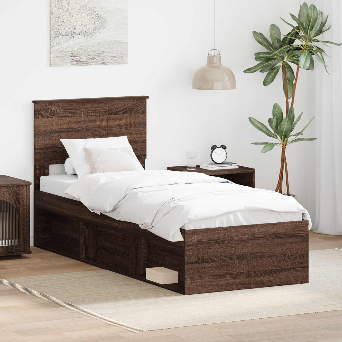 vidaXL Estructura de cama con cabecera Roble Marrón 75 x 190 cm