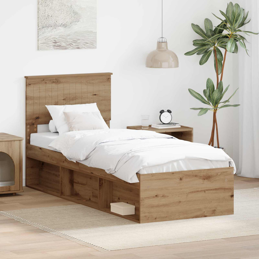vidaXL Estructura de cama con cabecera Roble artisan 75 x 190 cm