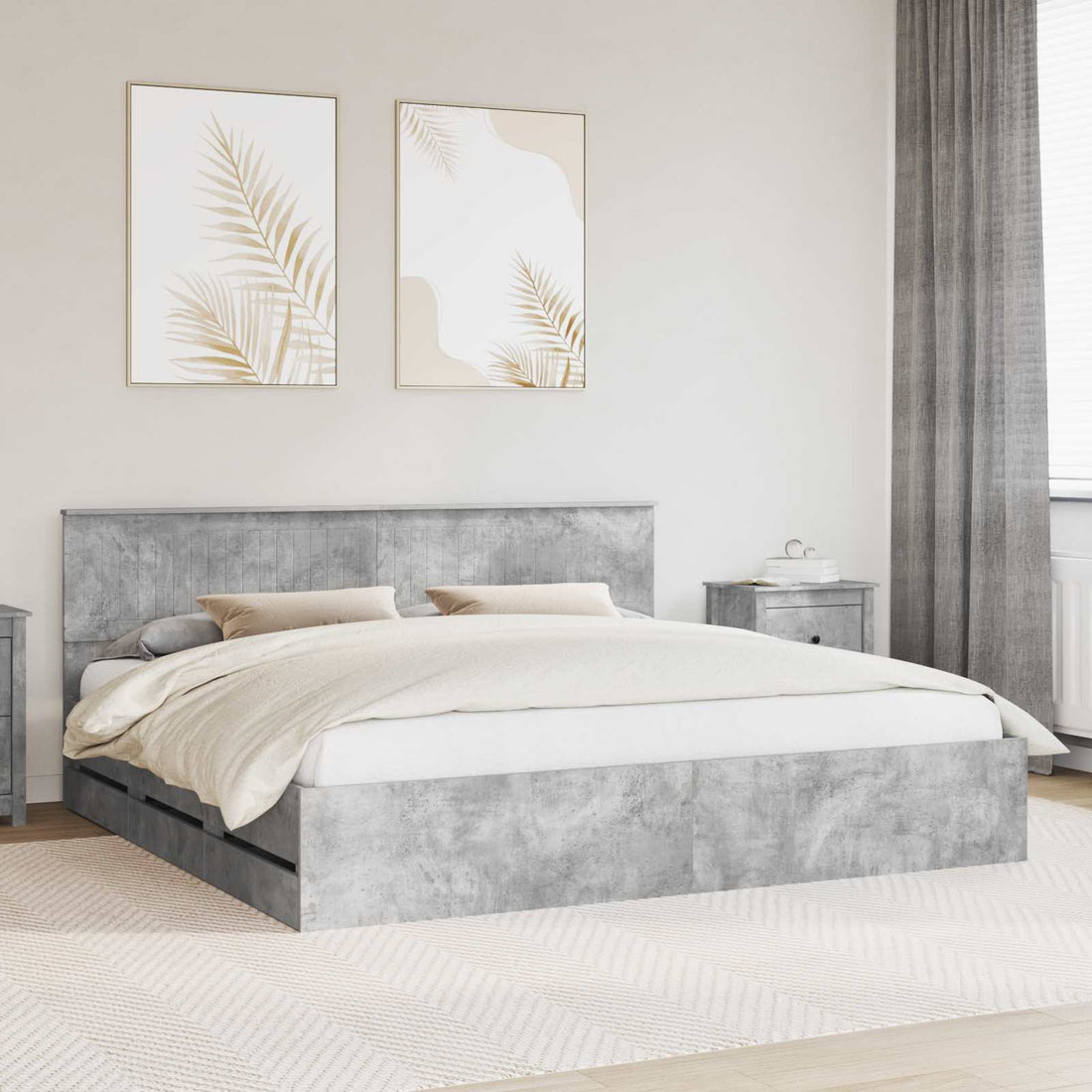 vidaXL Estructura de cama Gris Concreto 200 x 200 cm Madera Ingenieril