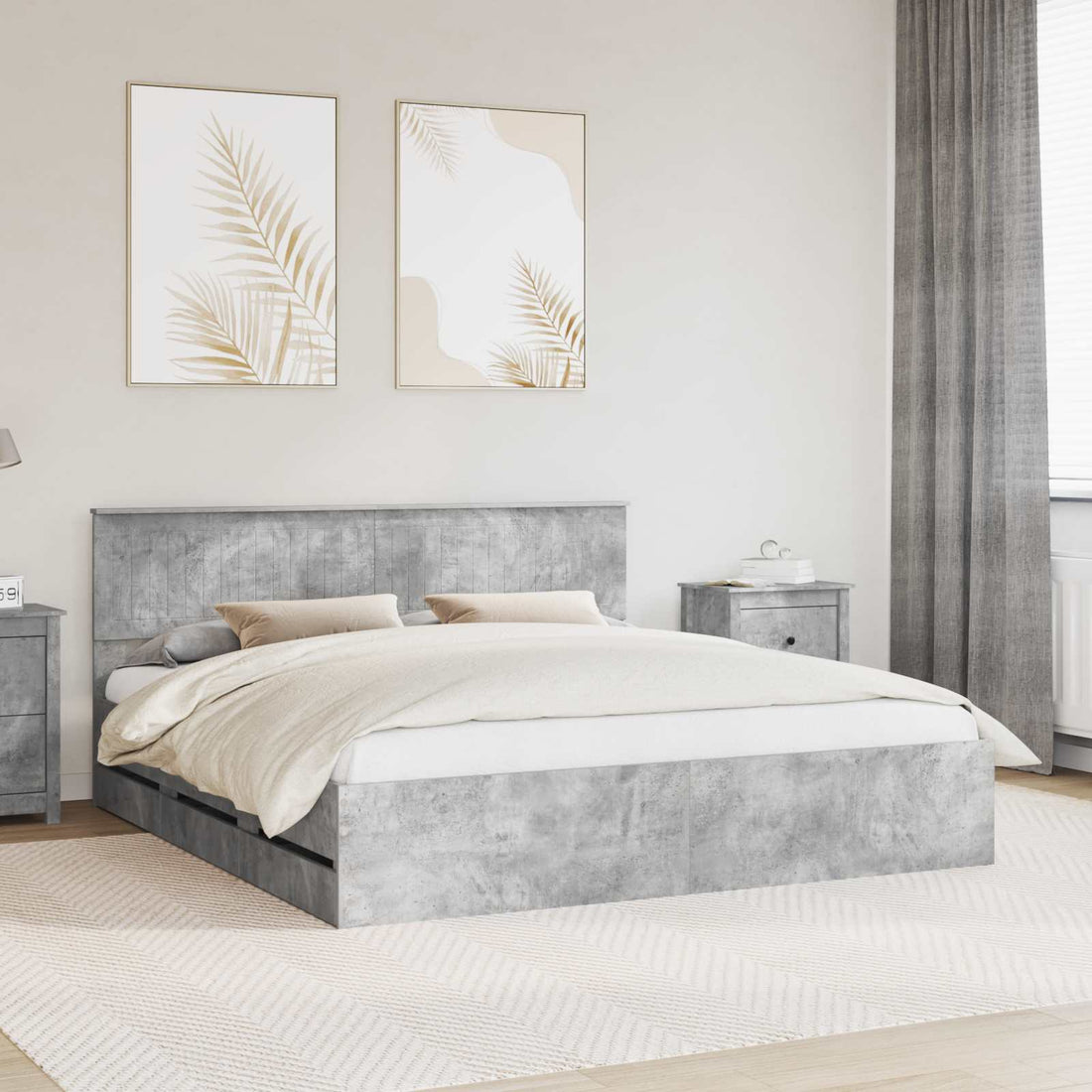 vidaXL Estructura de cama Gris Concreto 180 x 200 cm Madera Ingenieril