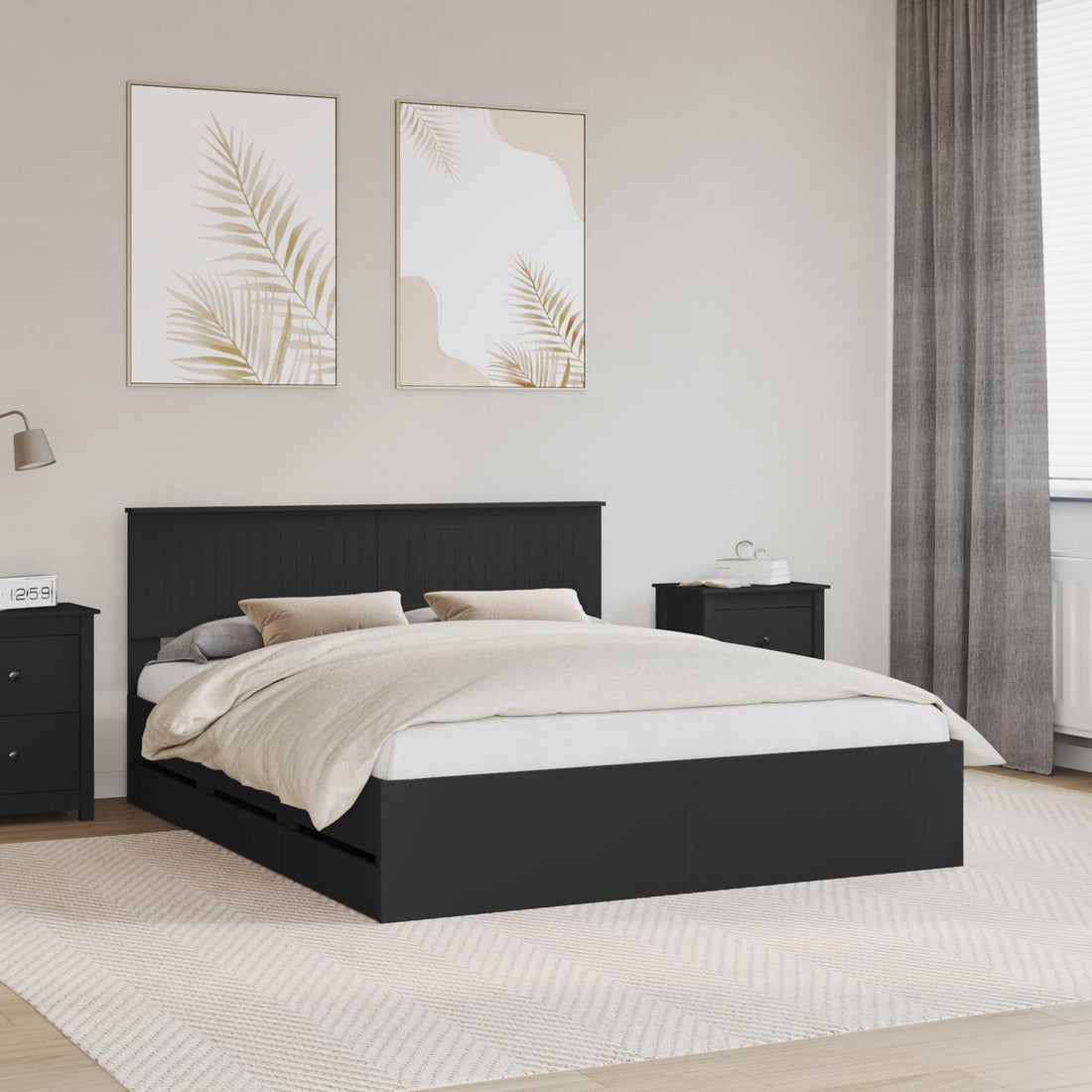 vidaXL Estructura de cama Negro 160 x 200 cm Madera Ingenieril