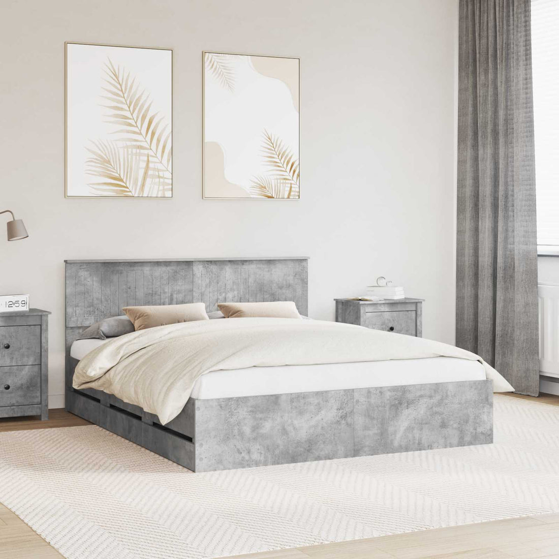vidaXL Estructura de cama Gris Concreto 160 x 200 cm Madera Ingenieril
