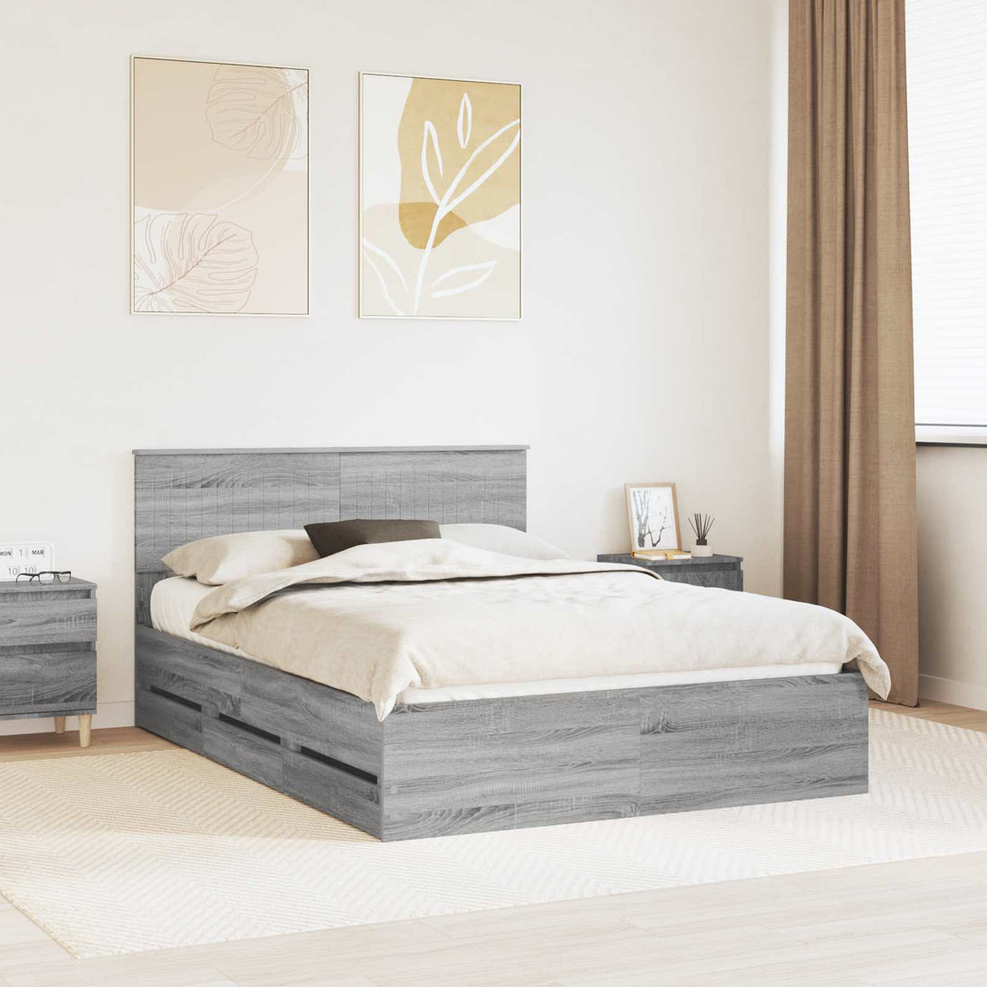 vidaXL Estructura de cama Gris Sonoma 140 x 200 cm Madera Ingenieril