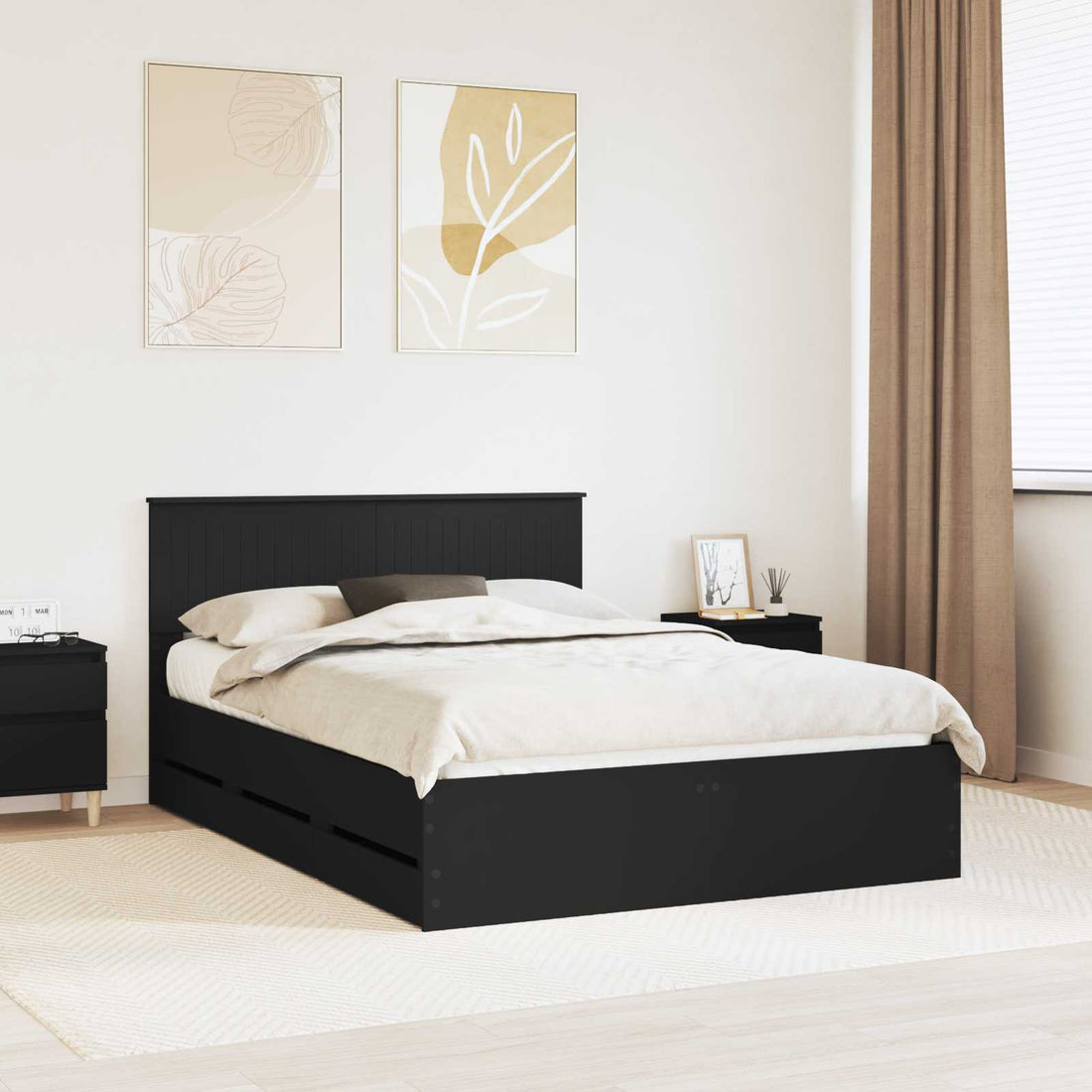 vidaXL Estructura de cama Negro 140 x 190 cm Madera Ingenieril