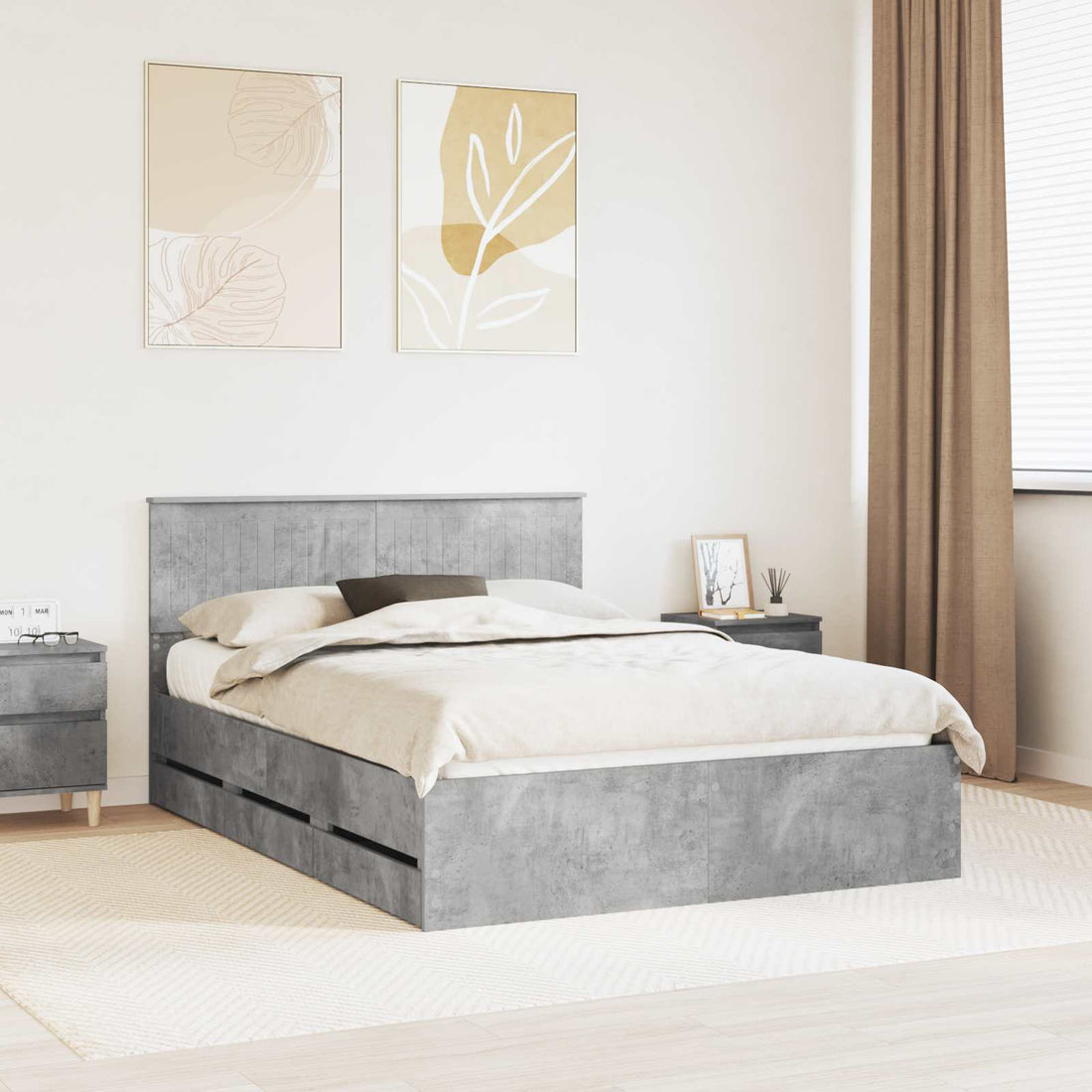 vidaXL Estructura de cama Gris Concreto 135 x 190 cm Madera Ingenieril