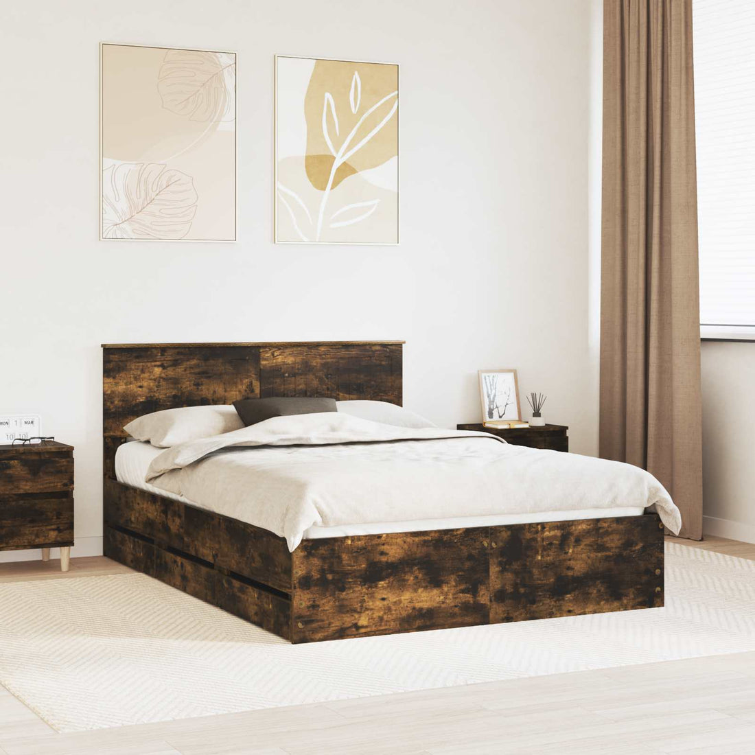 vidaXL Estructura de cama Roble ahumado 135 x 190 cm Madera Ingenieril
