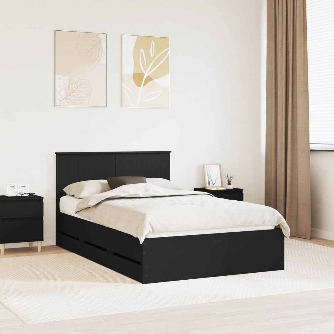 vidaXL Estructura de cama Negro 120 x 190 cm Madera Ingenieril