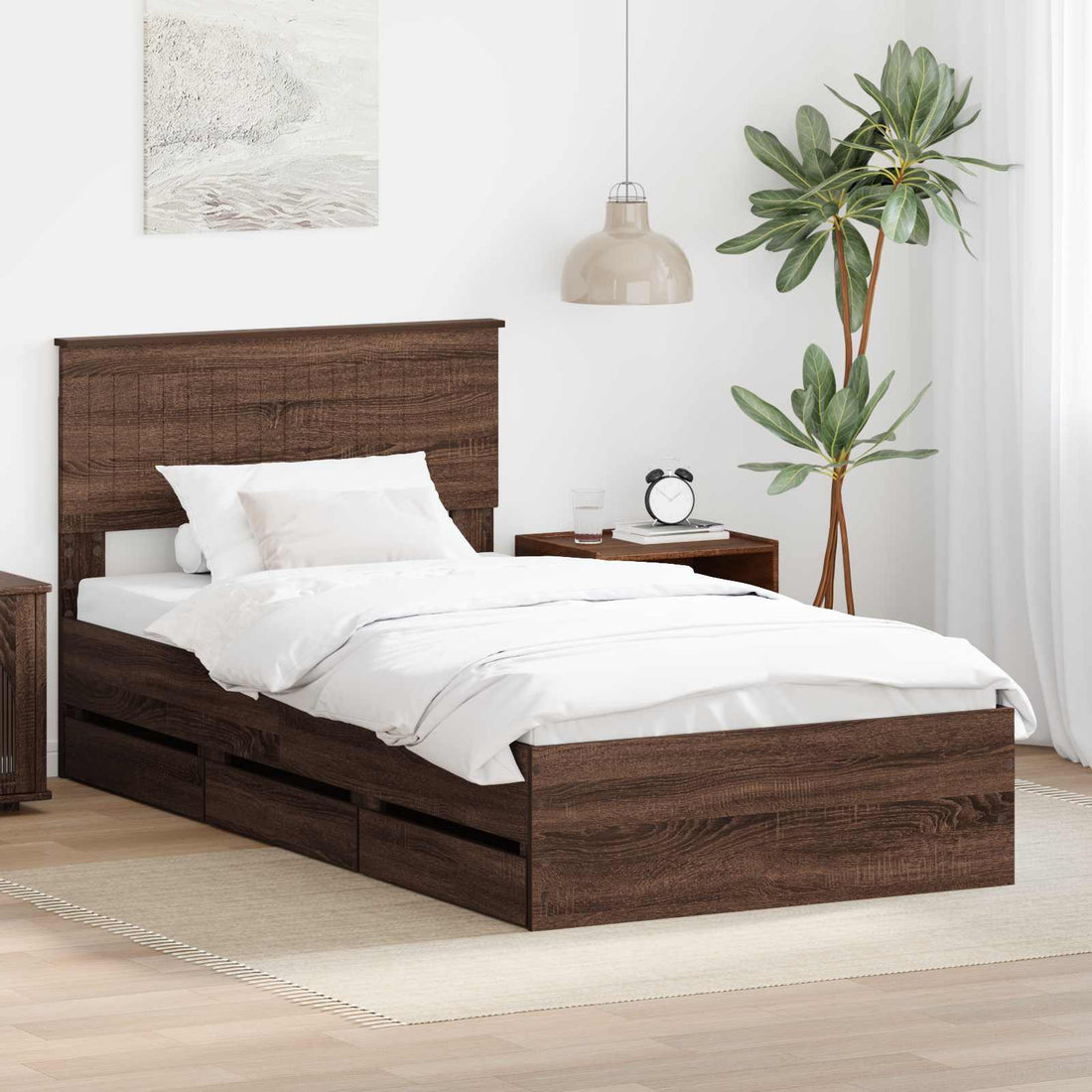 vidaXL Estructura de cama Roble Marrón 100 x 200 cm Madera Ingenieril
