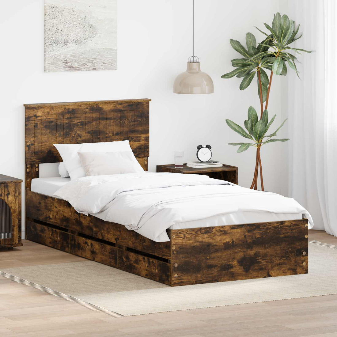 vidaXL Estructura de cama Roble ahumado 90 x 200 cm Madera Ingenieril
