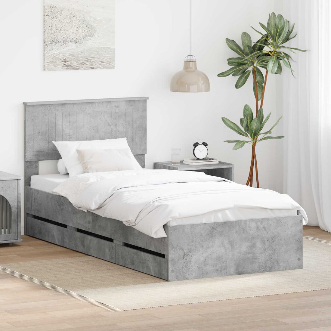 vidaXL Estructura de cama Gris Concreto 90 x 190 cm Madera Ingenieril