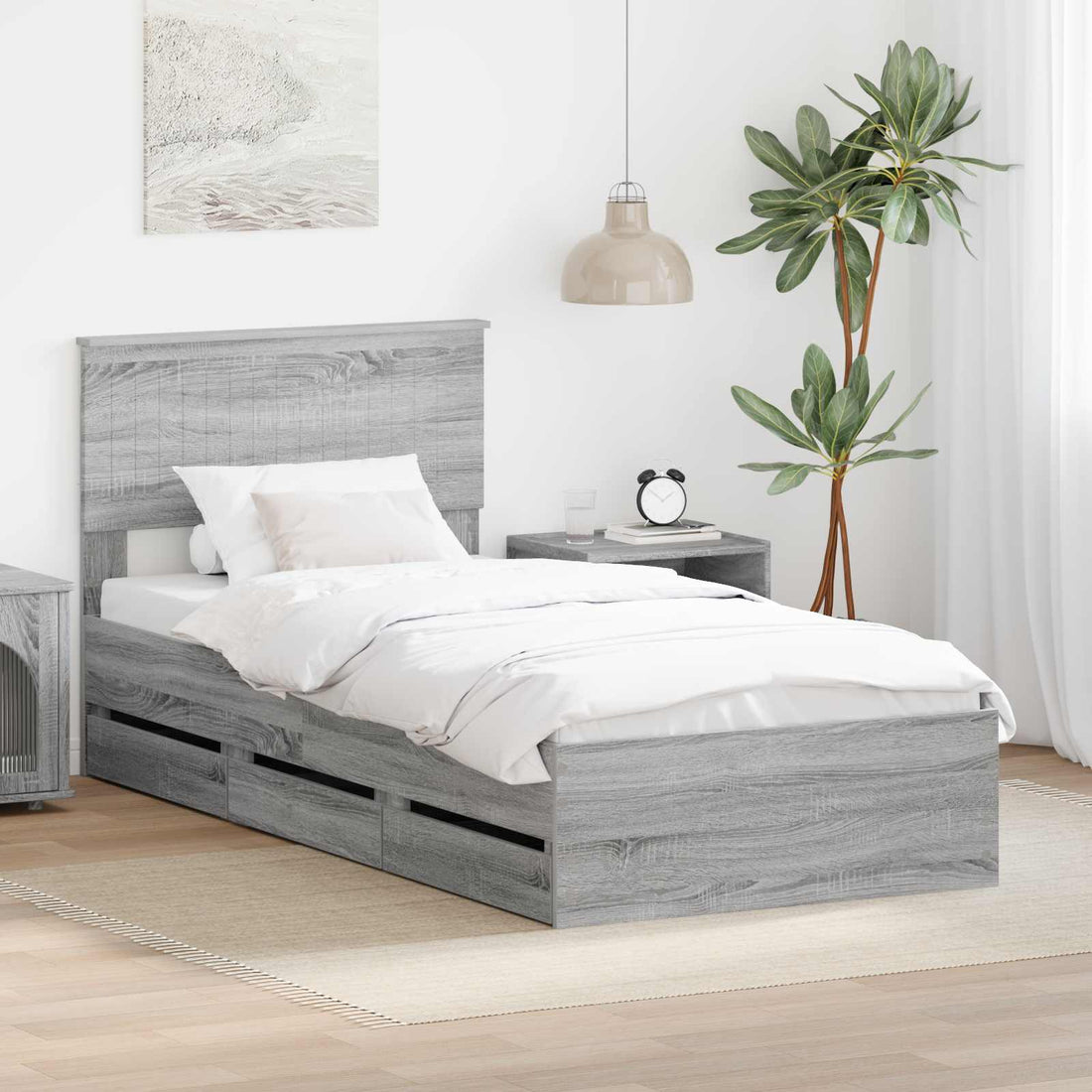 vidaXL Estructura de cama Gris Sonoma 90 x 190 cm Madera Ingenieril