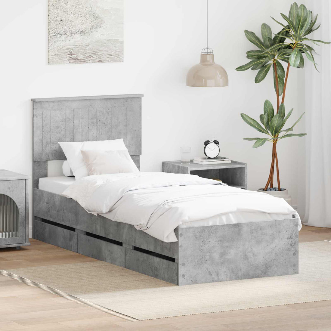 vidaXL Estructura de cama Gris Concreto 75 x 190 cm Madera Ingenieril