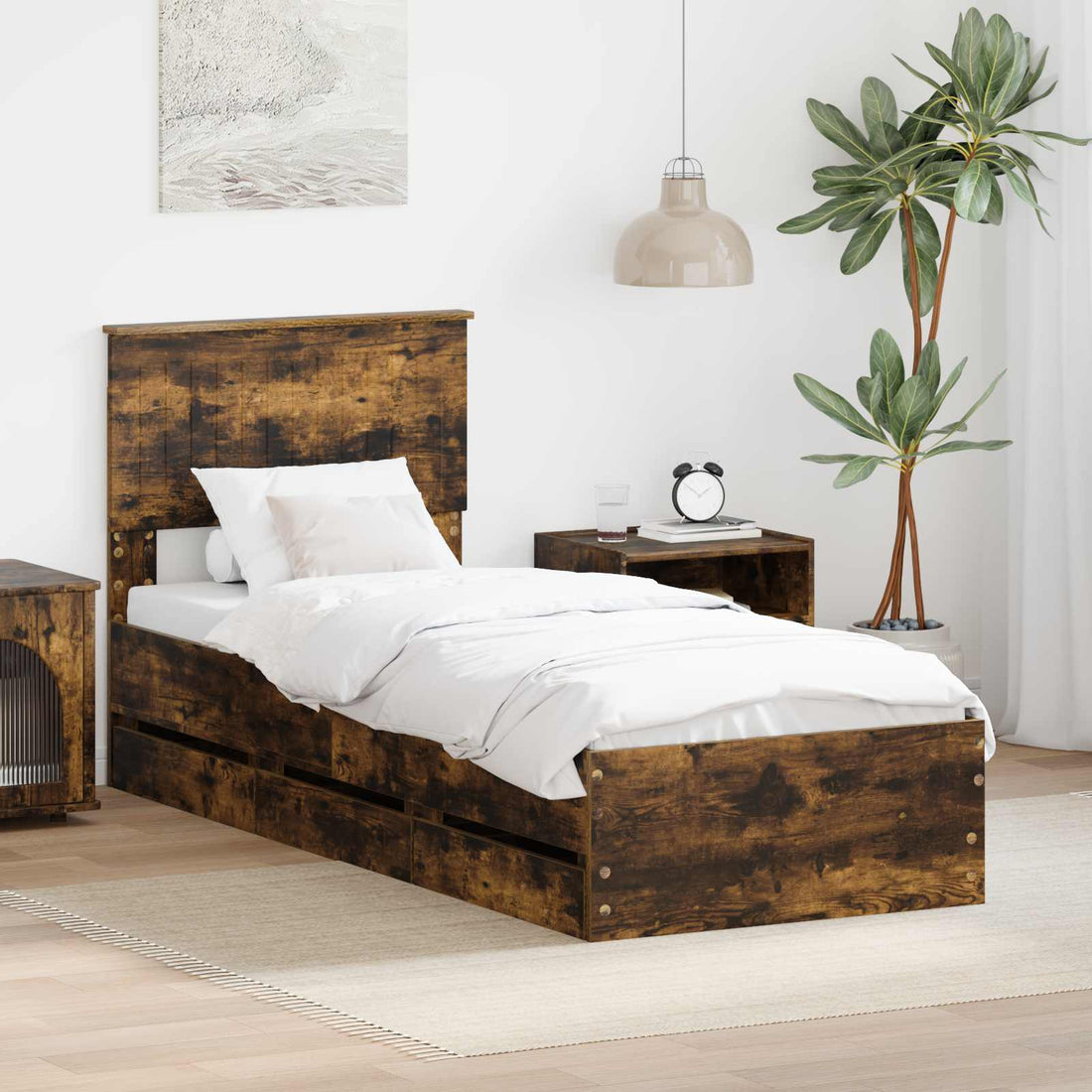 vidaXL Estructura de cama Roble ahumado 75 x 190 cm Madera Ingenieril
