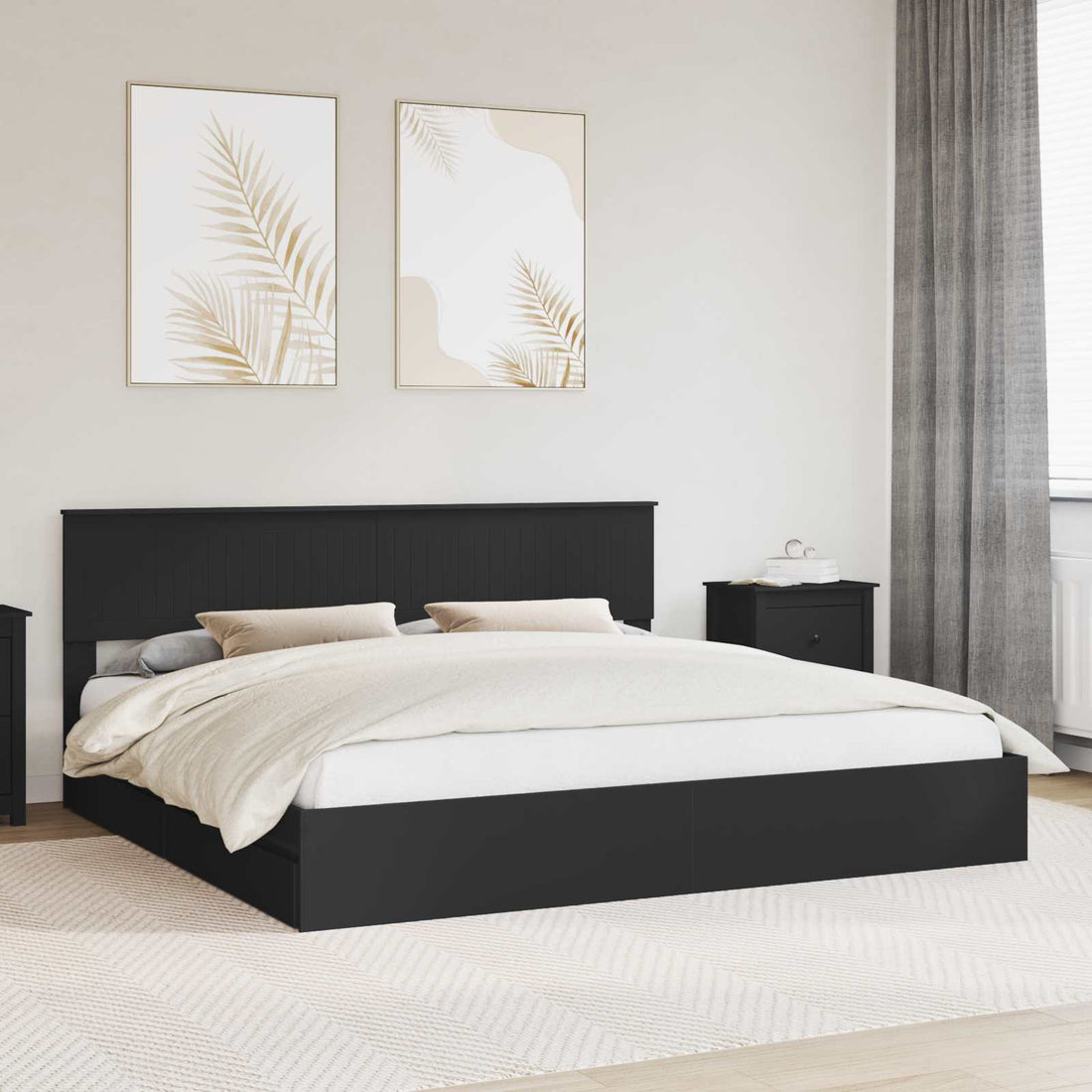 vidaXL Cama con almacenamiento Negro 200 x 200 cm Madera de ingeniería