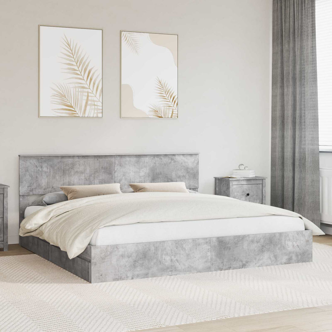 vidaXL Cama con almacenamiento con cajón Gris Concreto 200 x 200 cm