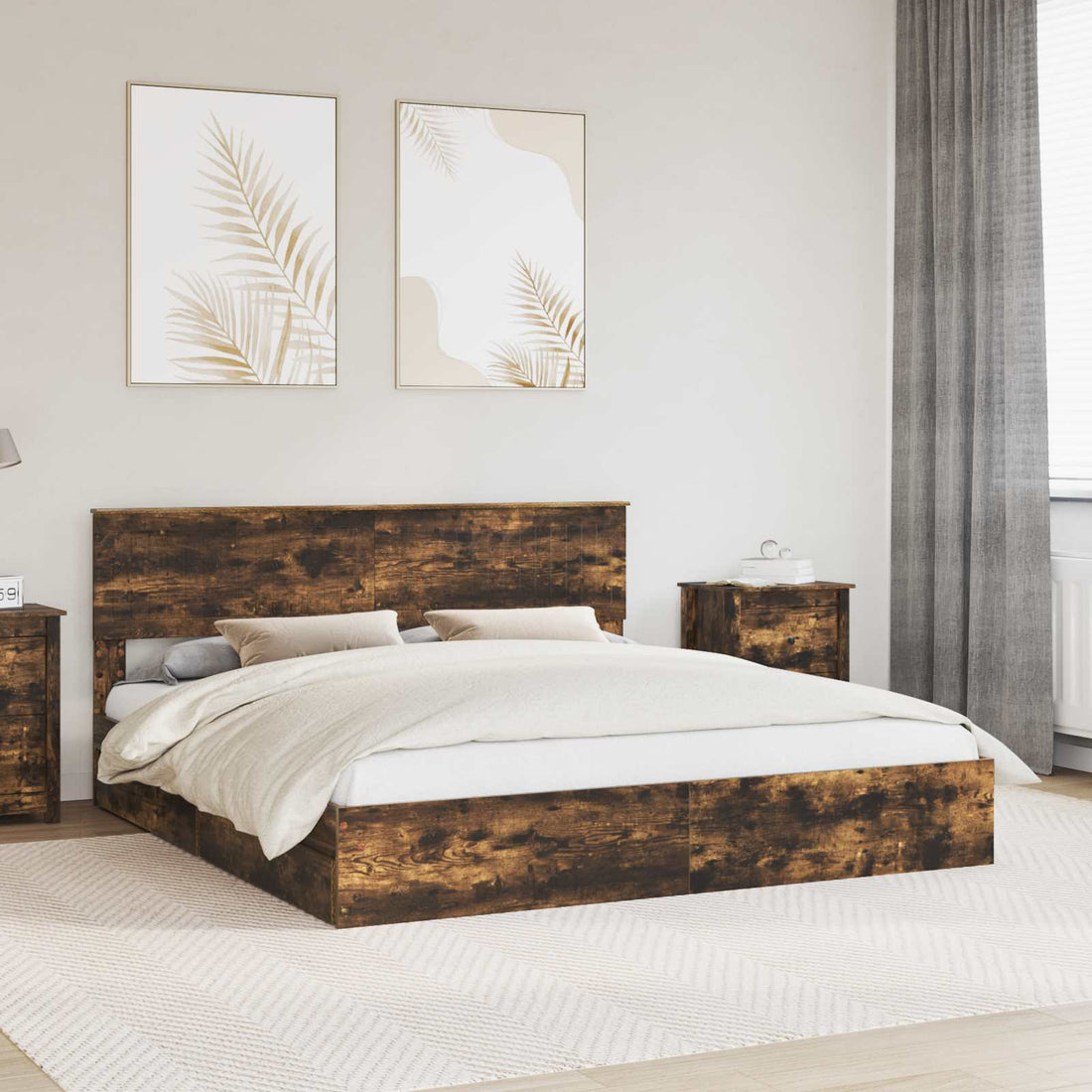 vidaXL Cama con almacenamiento con cajón Roble ahumado 180 x 200 cm