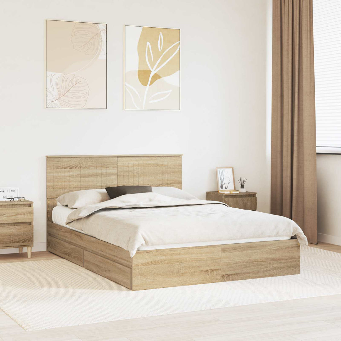 vidaXL Cama con almacenamiento con cajón Roble Sonoma 140 x 190 cm