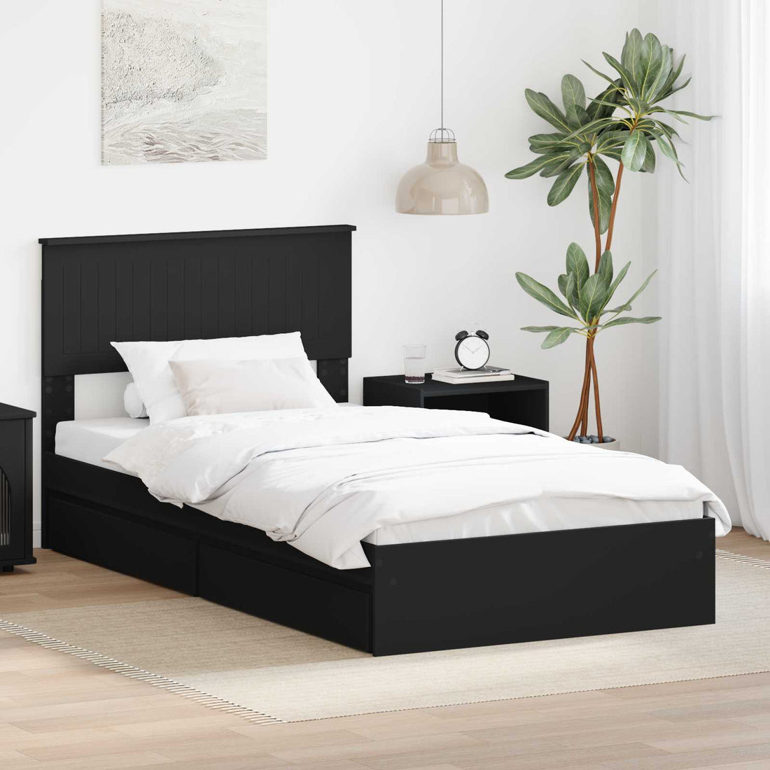 vidaXL Cama con almacenamiento Negro 100 x 200 cm Madera de ingeniería