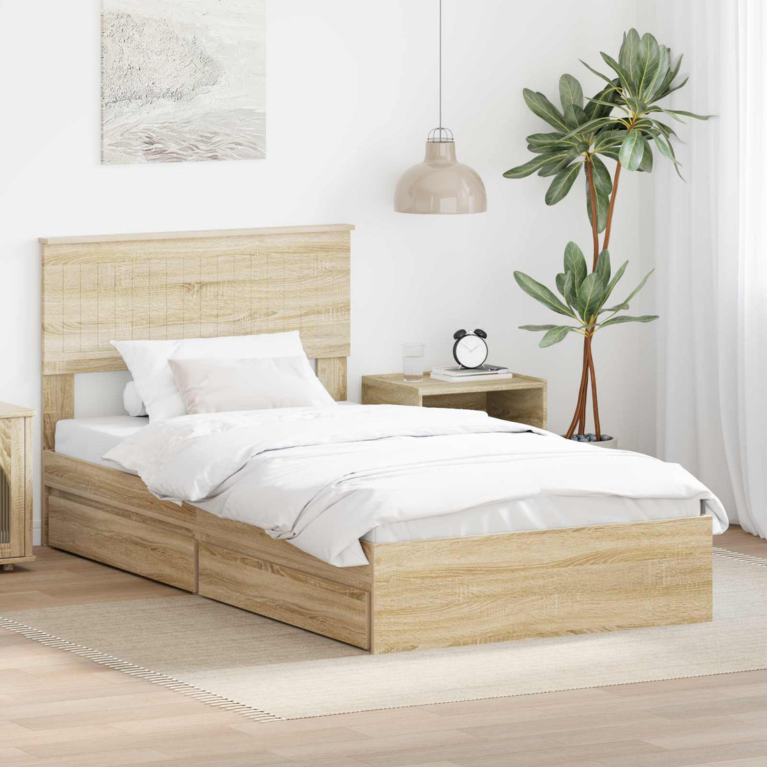 vidaXL Cama con almacenamiento con cajón Roble Sonoma 100 x 200 cm