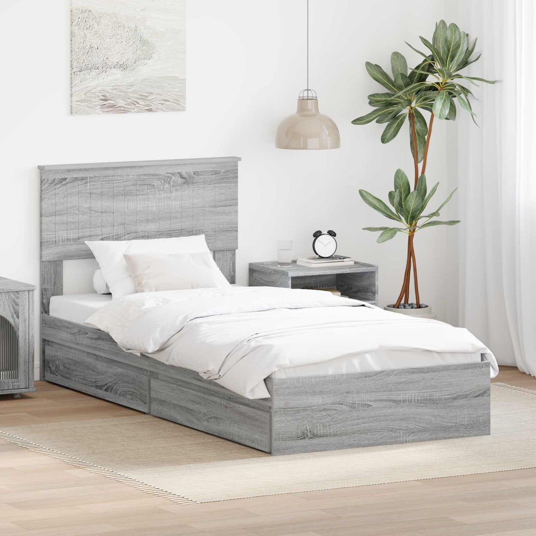 vidaXL Cama con almacenamiento con cajón Gris Sonoma 90 x 200 cm