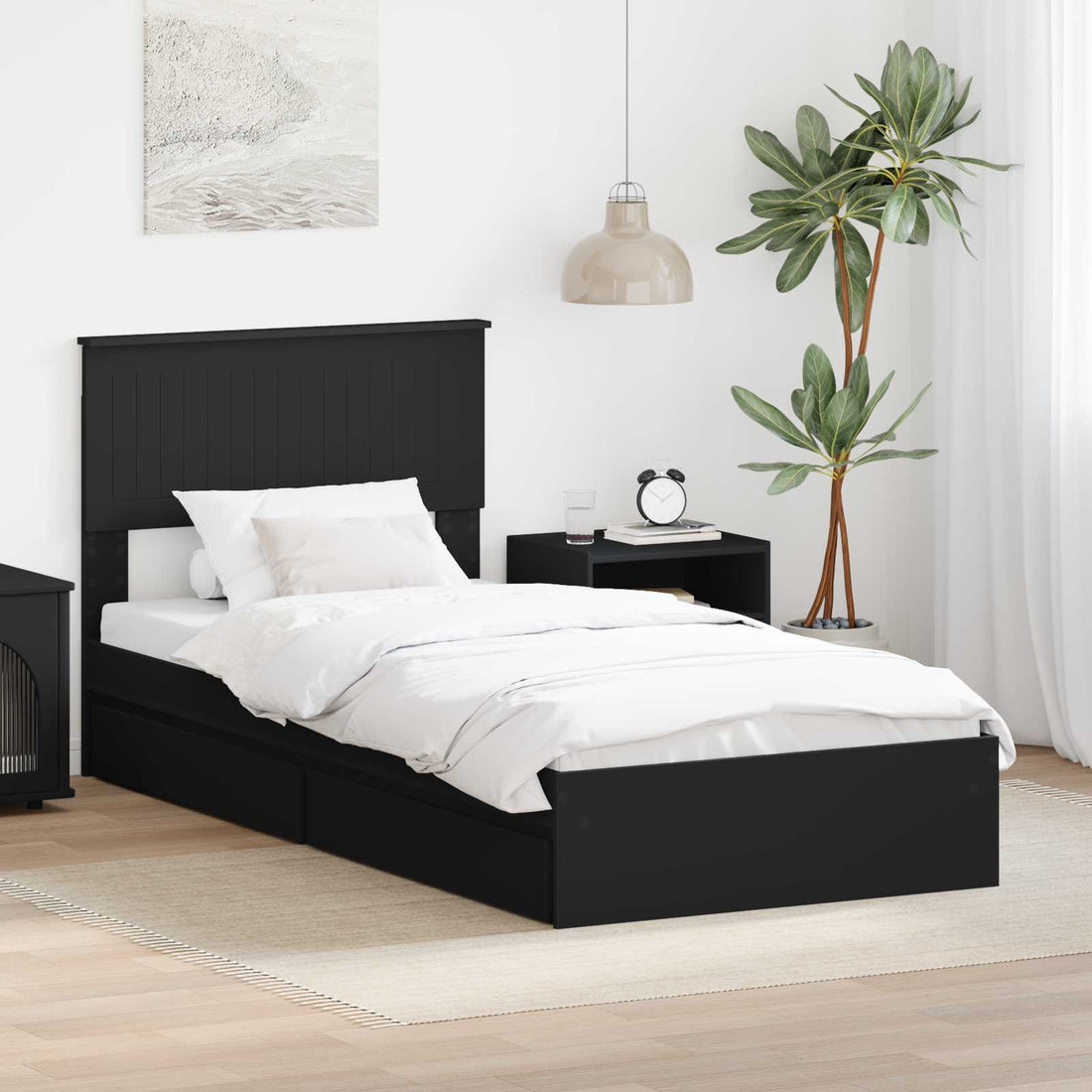 vidaXL Cama con almacenamiento Negro 90 x 190 cm Madera de ingeniería