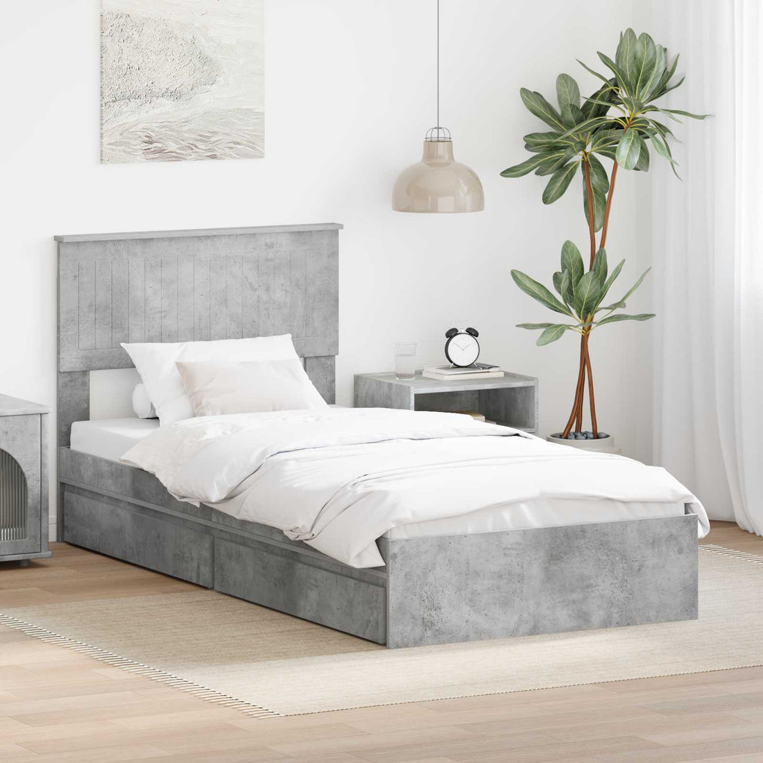 vidaXL Cama con almacenamiento con cajón Gris Concreto 90 x 190 cm