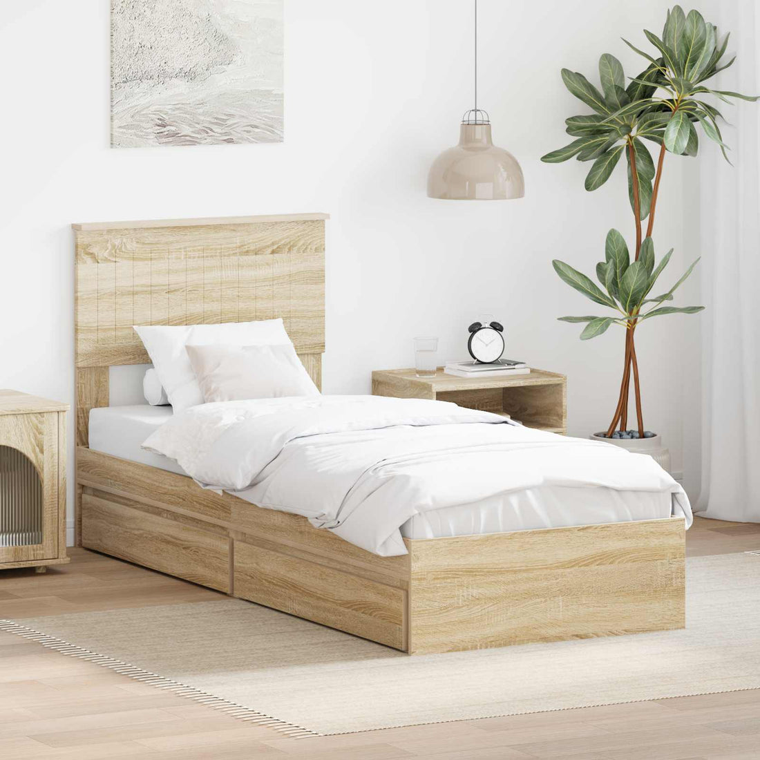 vidaXL Cama con almacenamiento con cajón Roble Sonoma 75 x 190 cm