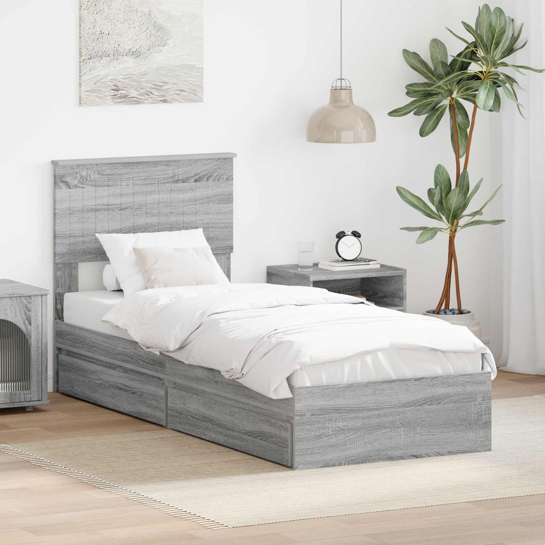 vidaXL Cama con almacenamiento con cajón Gris Sonoma 75 x 190 cm