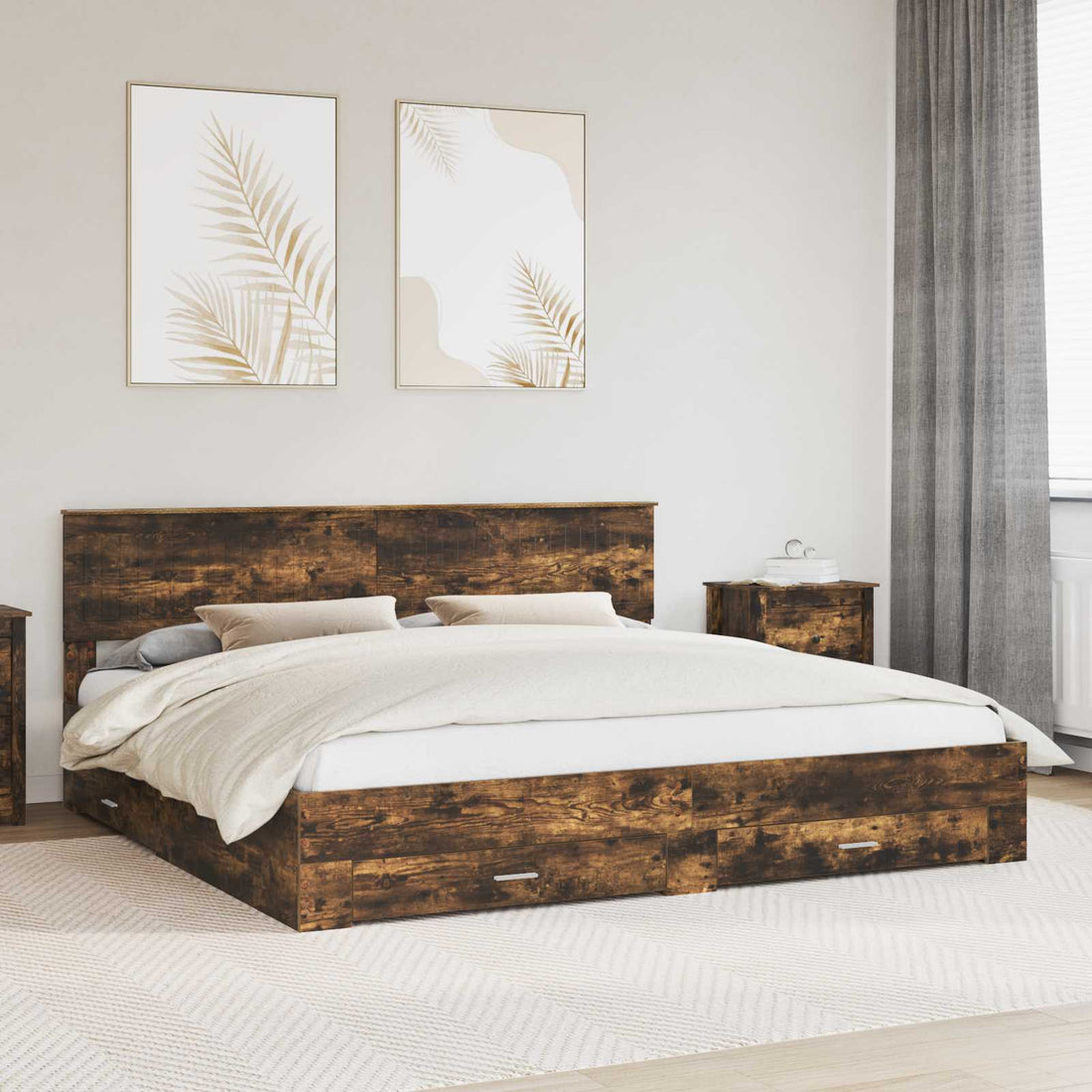 vidaXL Estructura de cama con cajón Roble Ahumado 200 x 200 cm