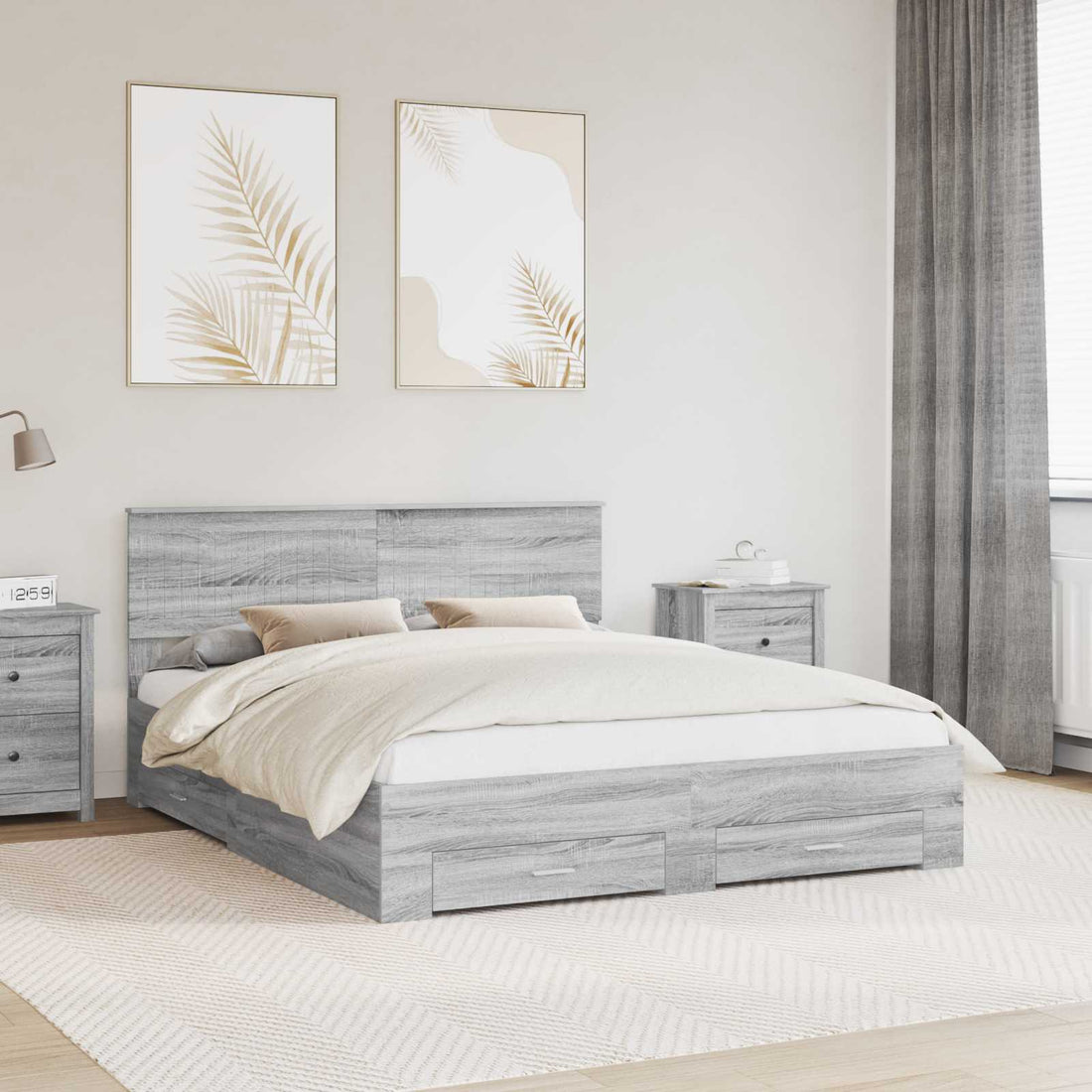 vidaXL Estructura de cama con cajón Sonoma gris 160 x 200 cm