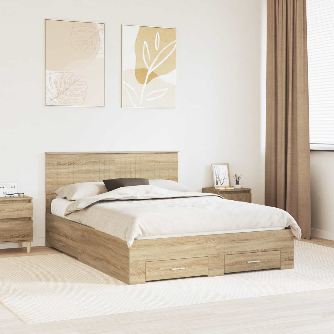 vidaXL Estructura de cama con cajón Roble Sonoma 135 x 190 cm