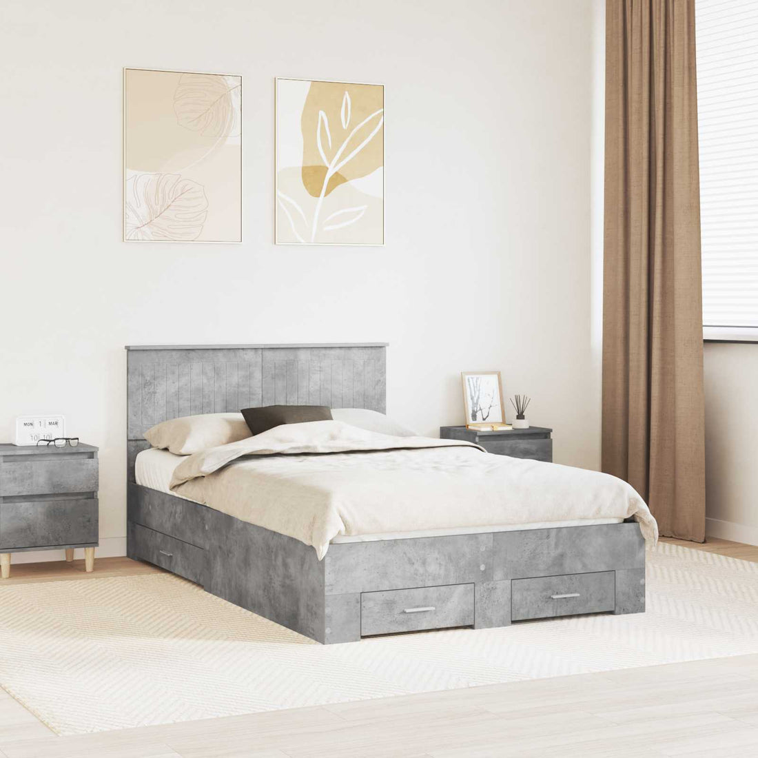 vidaXL Estructura de cama con cajón Gris Hormigón 120 x 200 cm