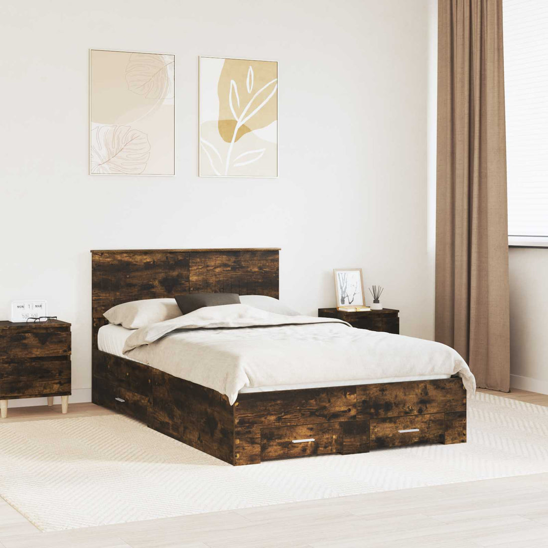 vidaXL Estructura de cama con cajón Roble Ahumado 120 x 190 cm