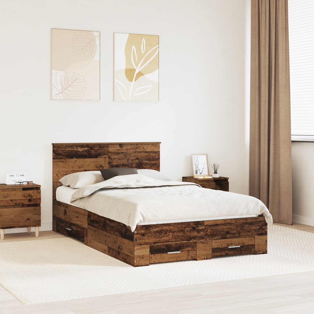 vidaXL Estructura de cama con cajón Madera envejecida 120 x 190 cm