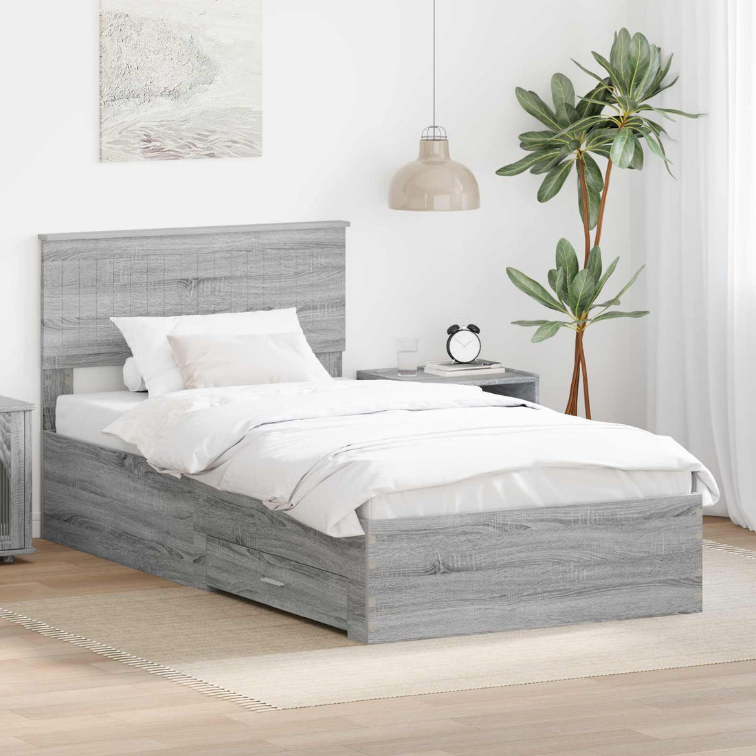vidaXL Estructura de cama con cajón Sonoma gris 100 x 200 cm
