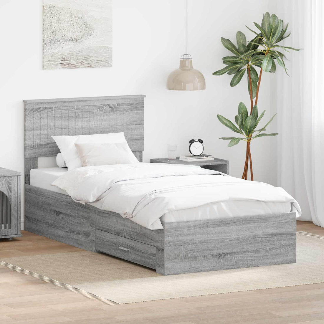 vidaXL Estructura de cama Sonoma gris 90 x 200 cm Madera de ingeniería