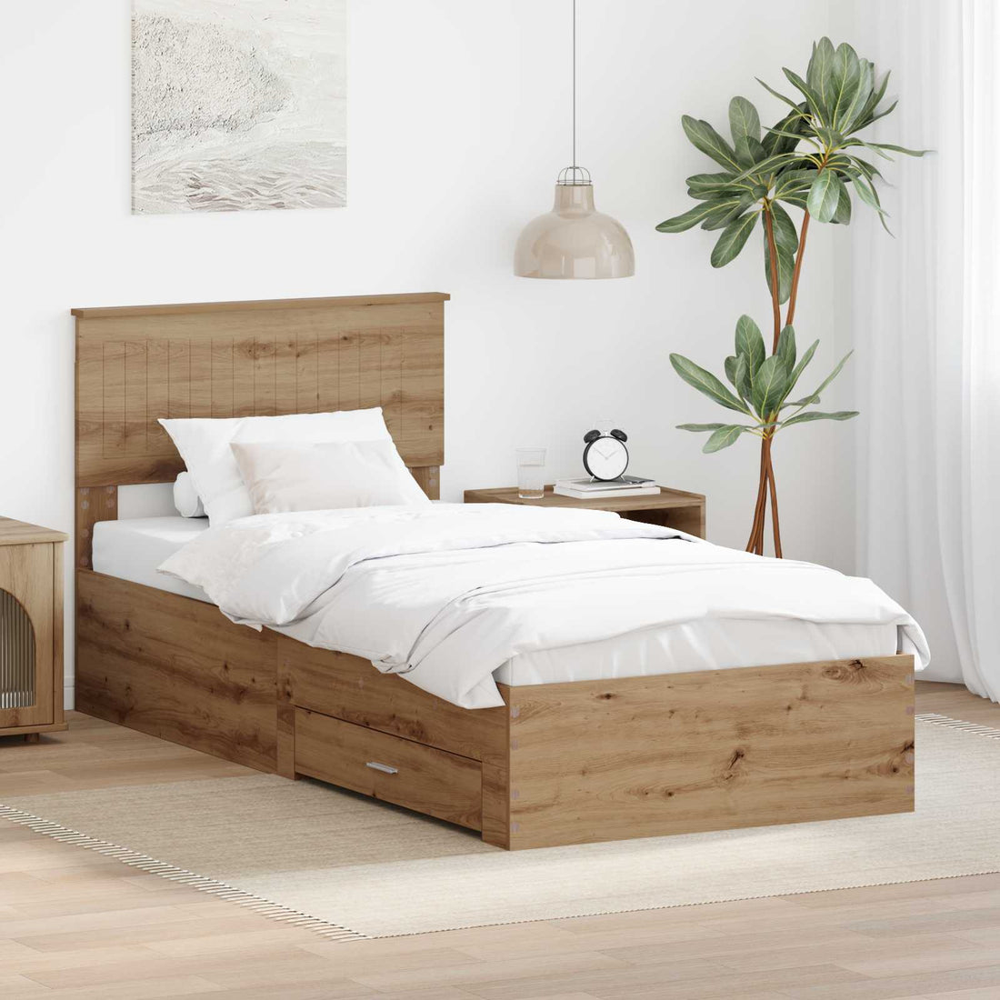 vidaXL Estructura de cama con cajón Roble artisan 90 x 200 cm
