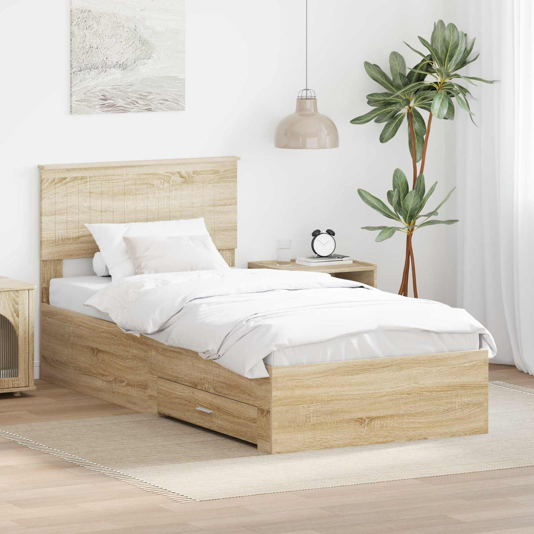 vidaXL Estructura de cama con cajón Roble Sonoma 90 x 190 cm