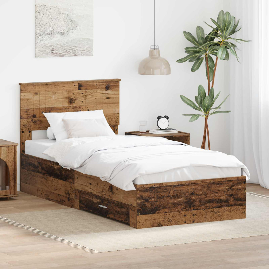 vidaXL Estructura de cama con cajón Madera envejecida 90 x 190 cm