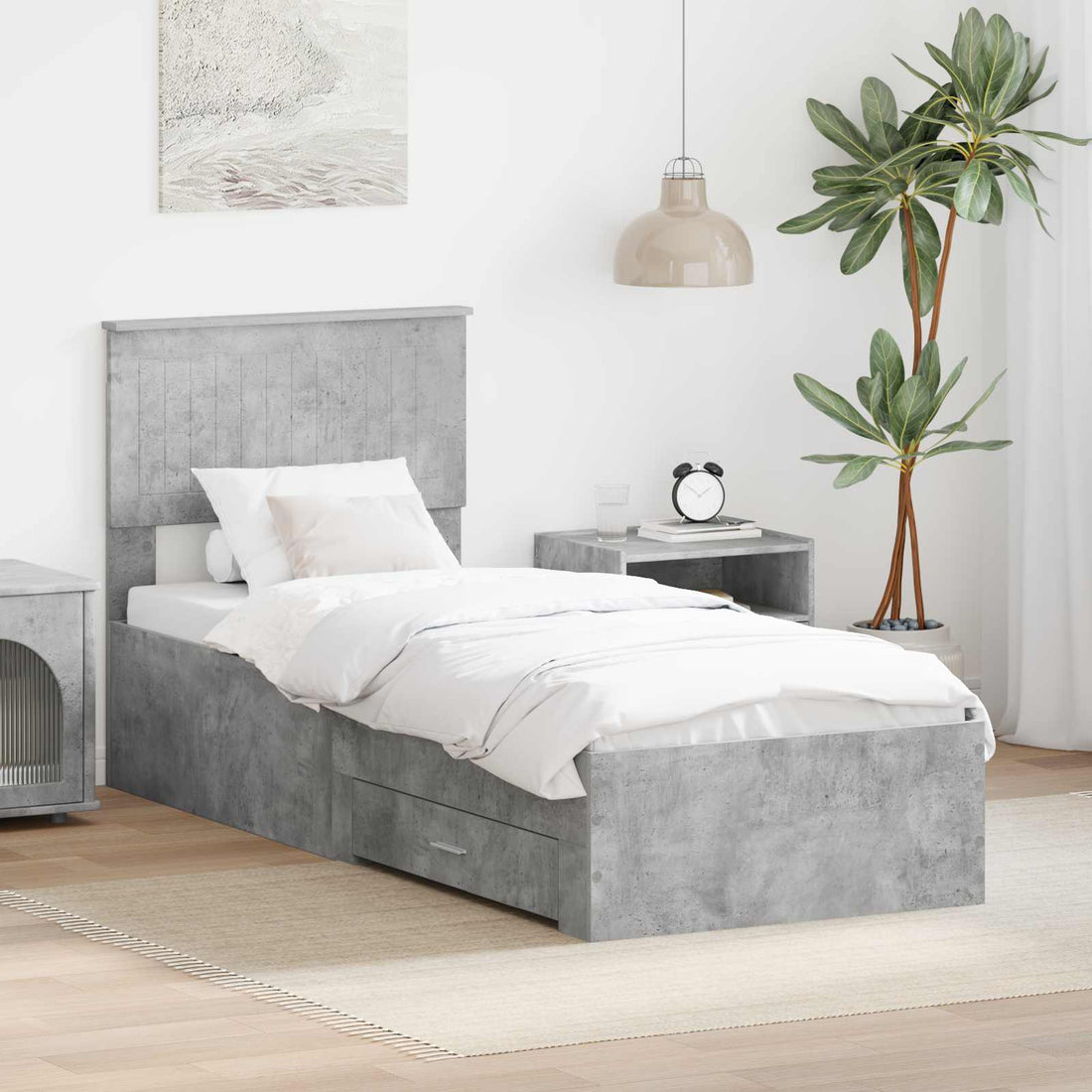 vidaXL Estructura de cama con cajón Gris Concreto y Plata 70 x 190 cm
