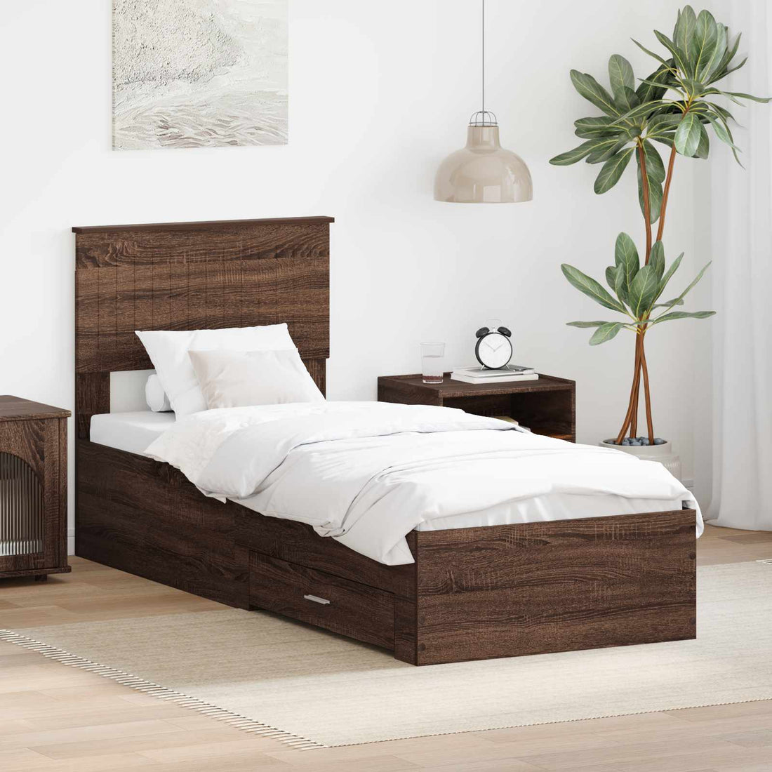 vidaXL Estructura de cama con cajón Roble Marrón y Plata 75 x 190 cm