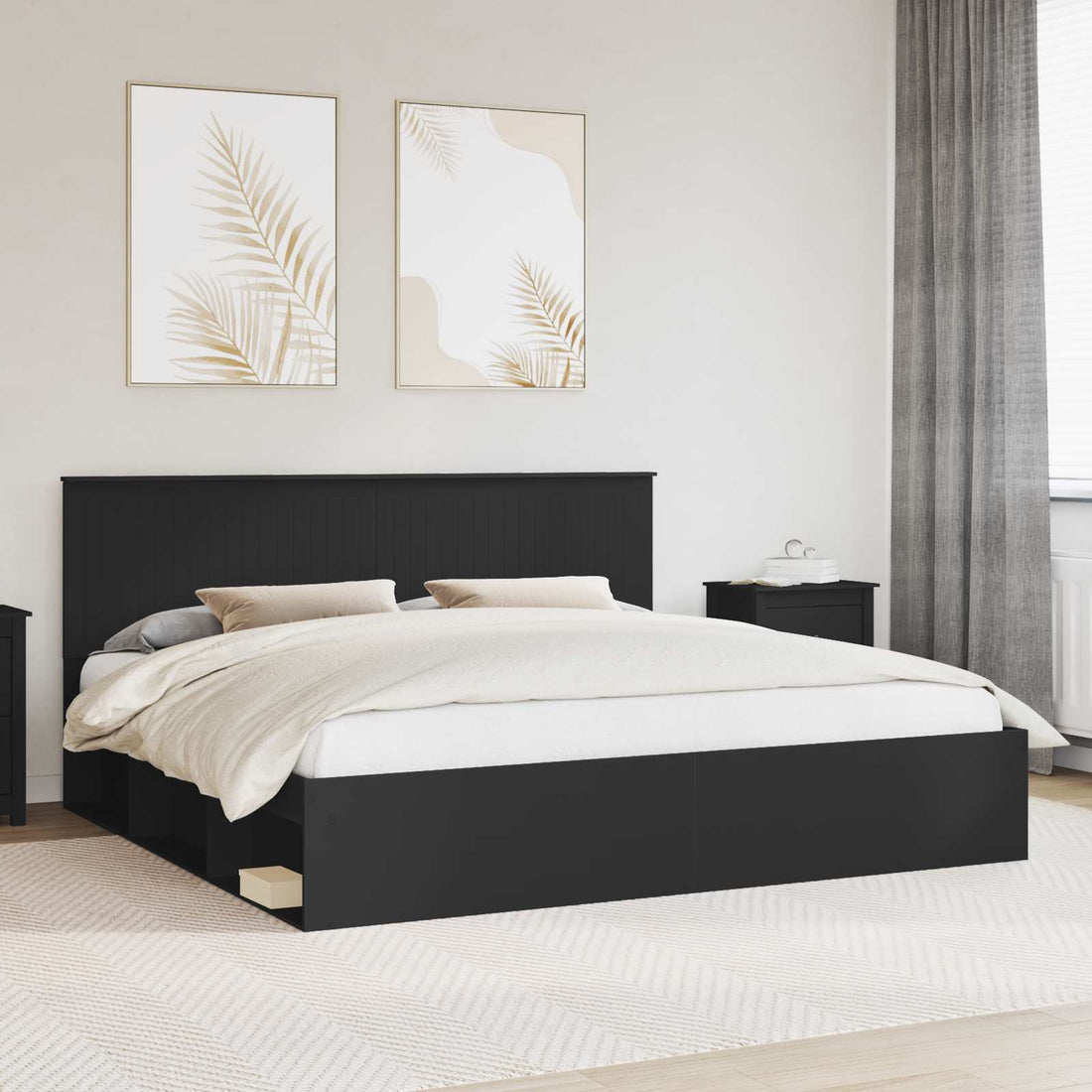 vidaXL Estructura de cama Negro 200 x 200 cm Madera de pino macizo