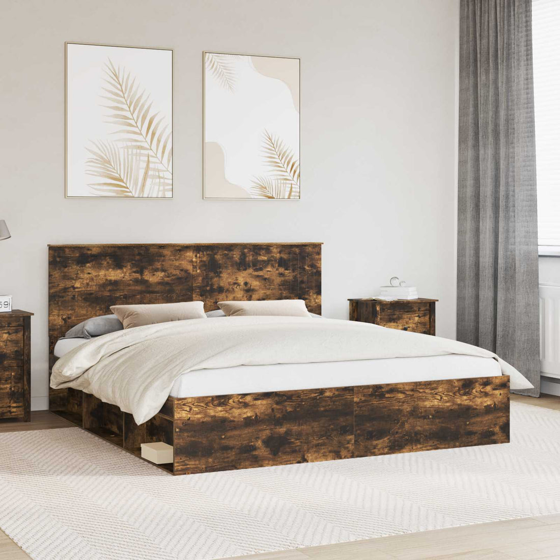 vidaXL Estructura de cama con cabecera Roble ahumado 180 x 200 cm