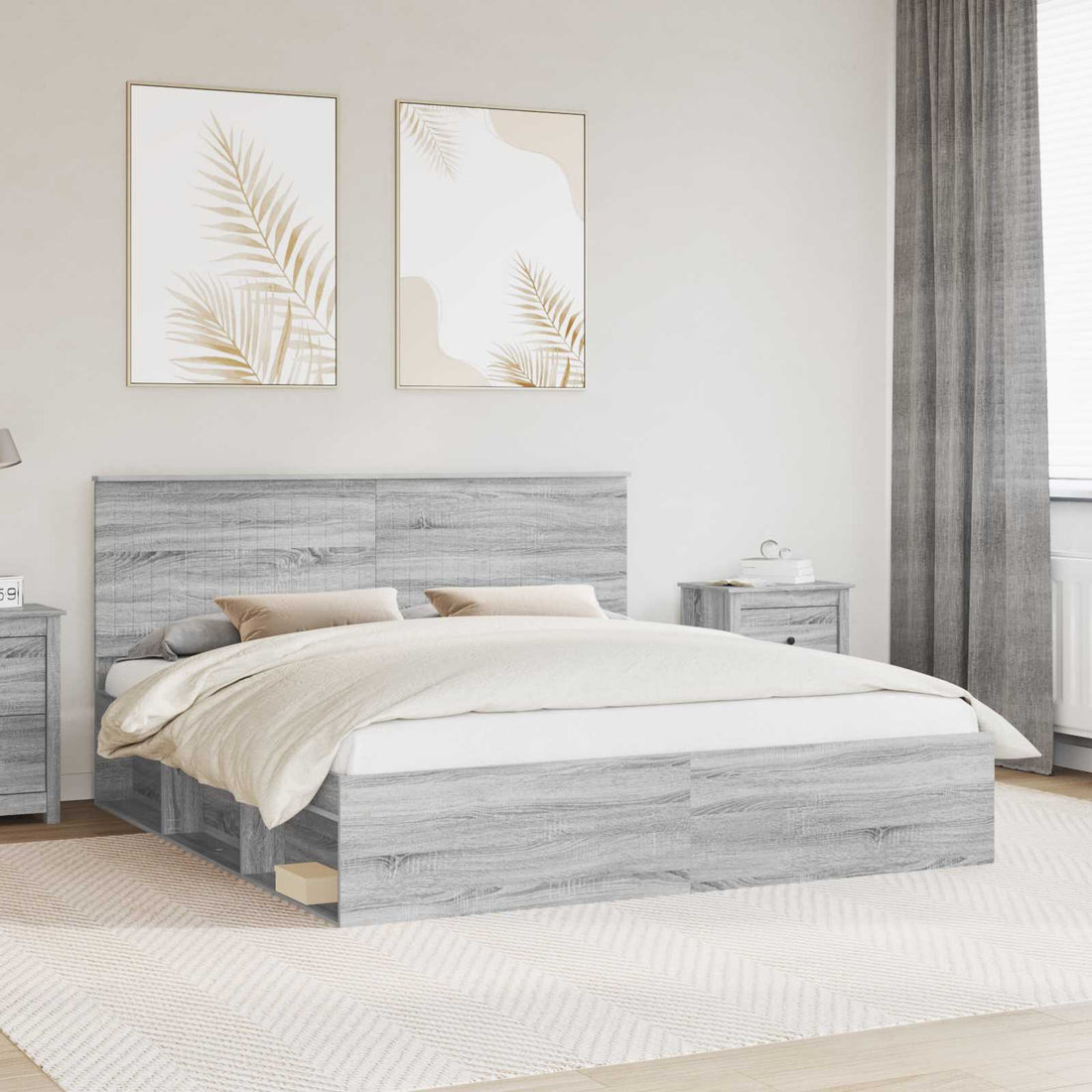 vidaXL Estructura de cama con cabecera Gris Sonoma 180 x 200 cm