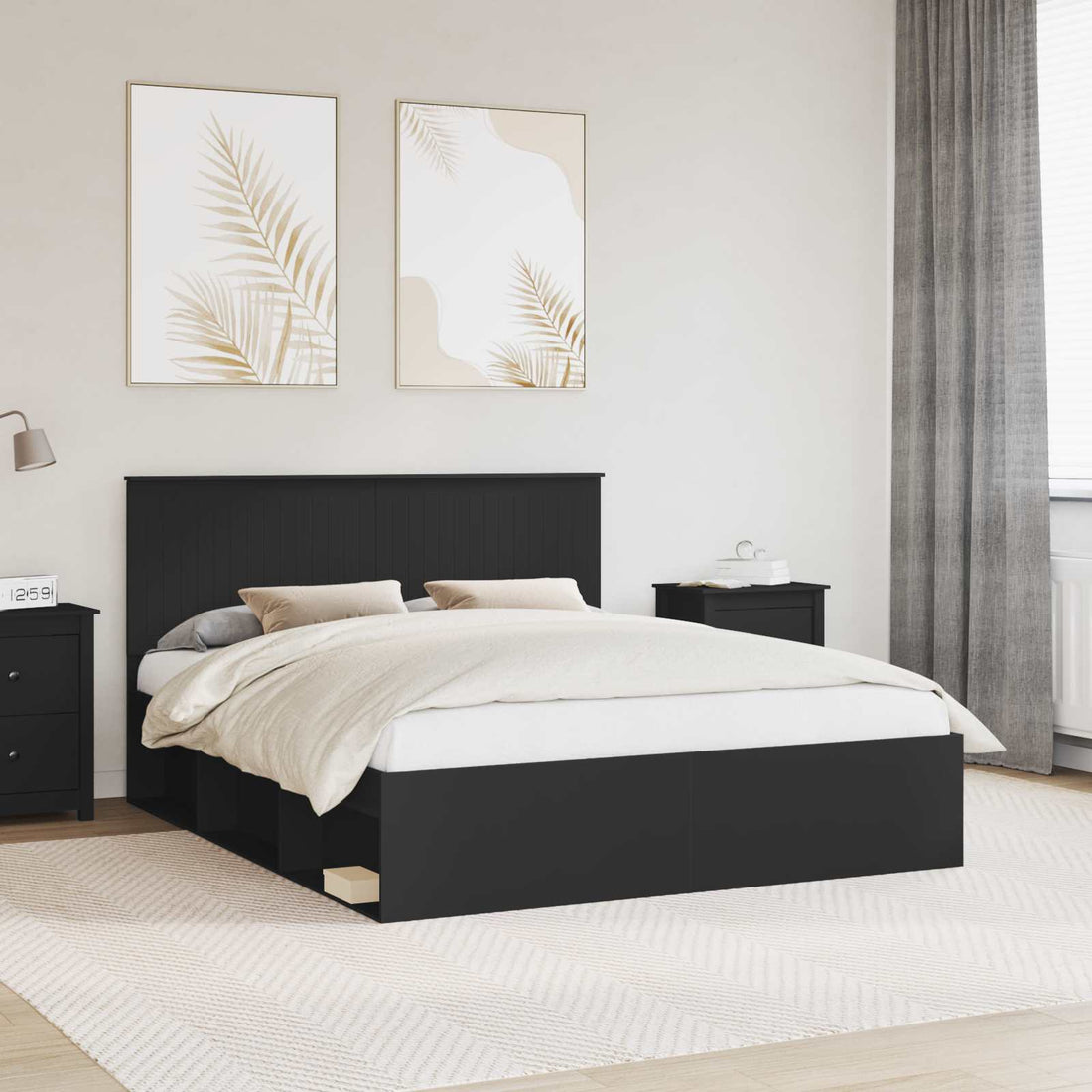 vidaXL Estructura de cama Negro 160 x 200 cm Madera de pino macizo