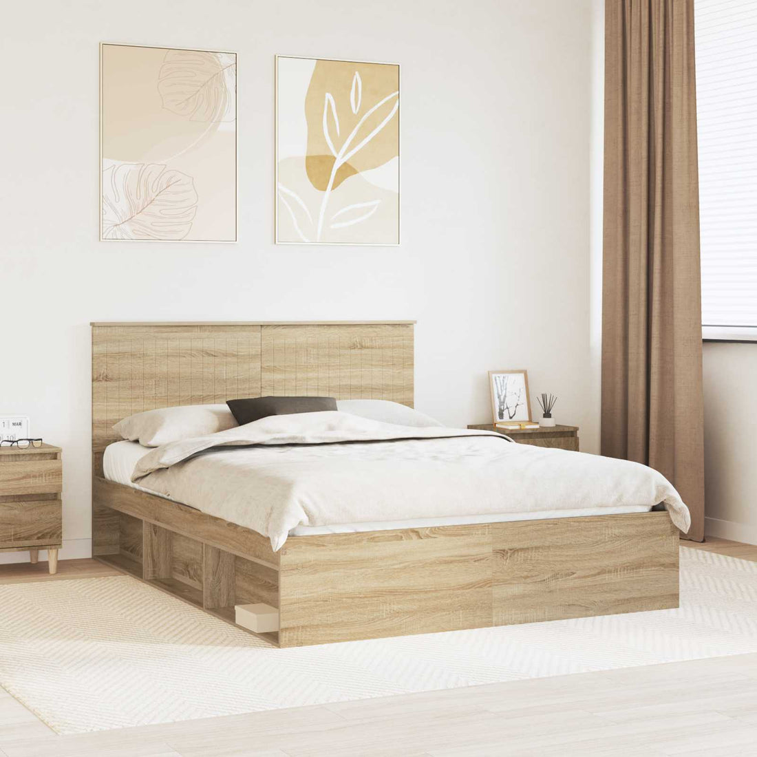 vidaXL Estructura de cama con cabecera Roble Sonoma 150 x 200 cm