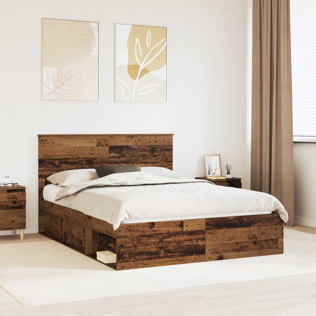 vidaXL Estructura de cama con cabecera Madera vieja 150 x 200 cm