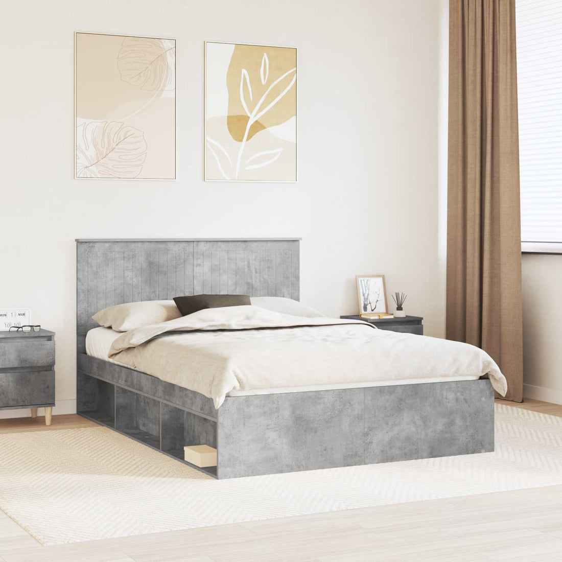 vidaXL Estructura de cama Concreto 140 x 190 cm Madera de pino macizo